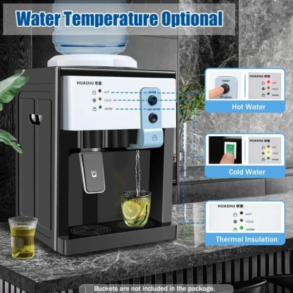 HS-09 vanddispenser til varmt & koldt vand, fritstående topbetjent model, til hjem/kontor, sort New