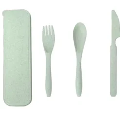 Bestik>Hvedestrå Bærbart Bestiksæt med Æske - Grøn Kontor Skole Picnic