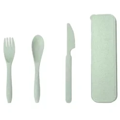 Bestik>Hvedestrå Bærbart Bestiksæt med Æske - Grøn Kontor Skole Picnic