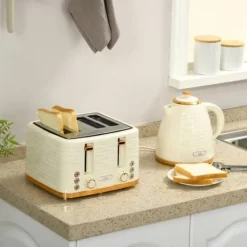 2-i-1 brødrister og kedelsæt – 7 ristetilstande, optøning og genopvarmning, beige Online