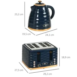 Brødristere, Raclettegrills Og Sandwichtoastere>2-i-1 brødrister og kedelsæt, 7 ristetilstande, optøning og genopvarmning, blå