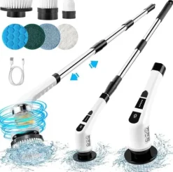 7-i-1 elektrisk rengøringsbørste – trådløs, med 7 udskiftelige børstehoveder, justerbart håndtag og Type-C-opladning Discount