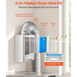 3-i-1 Udluftningssæt til Indendørs Tørretumbler, Vandskuffe, Passer til 99mm Udstødningsport