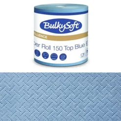 Aftørringspapir>Industriel rengøringsklud, blå, superabsorberende, 150 m, 3 lag, Bulkysoft Excellence, til industrien, 1 rulle