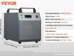 Industriel Vandkøler, 12L Tank, Holdbar Konstruktion af Kulstofstål,150W 18L-min150 watt 18 liter pr. minut Discount