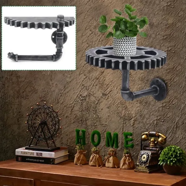 Industriel vintage væghylde - Opbevaringshylde - Enkelt Niveau - Vægmontering Med Skrue - Til Soveværelse, Stue, Badeværelse, Altan - Grå Sale