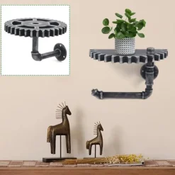 Industriel vintage væghylde - Opbevaringshylde - Enkelt Niveau - Vægmontering Med Skrue - Til Soveværelse, Stue, Badeværelse, Altan - Grå Sale