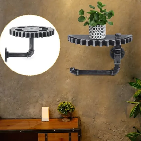 Industriel vintage væghylde - Opbevaringshylde - Enkelt Niveau - Vægmontering Med Skrue - Til Soveværelse, Stue, Badeværelse, Altan - Grå Sale