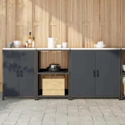 Monteringsfärdiga Kök & Pentryn>Industrielt køkkenopbevaringssæt med hylde - 3 dele | Farve: Antracit | Størrelse: 210x50x92 cm