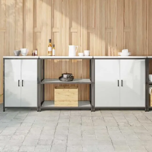 Monteringsfärdiga Kök & Pentryn>Industrielt køkkenopbevaringssæt med hylde - 3 pcs | Farve: Sølv | Størrelse: 240x50x92 cm