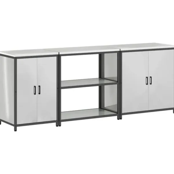 Monteringsfärdiga Kök & Pentryn>Industrielt køkkenopbevaringssæt med hylde - 3 pcs | Farve: Sølv | Størrelse: 240x50x92 cm