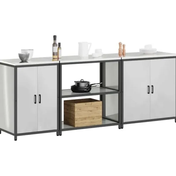 Monteringsfärdiga Kök & Pentryn>Industrielt køkkenopbevaringssæt med hylde - 3 pcs | Farve: Sølv | Størrelse: 240x50x92 cm