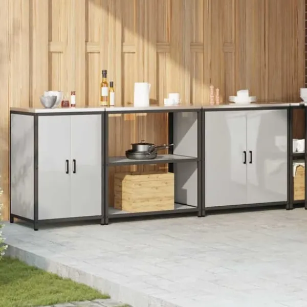 Monteringsfärdiga Kök & Pentryn>Industrielt køkkenopbevaringssæt med hylde - 3 pcs | Farve: Sølv | Størrelse: 240x50x92 cm