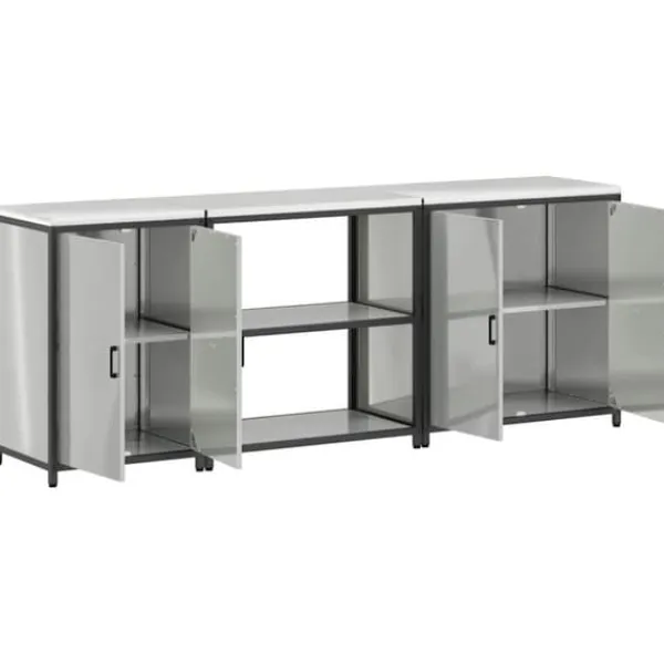 Monteringsfärdiga Kök & Pentryn>Industrielt køkkenopbevaringssæt med hylde - 3 pcs | Farve: Sølv | Størrelse: 240x50x92 cm