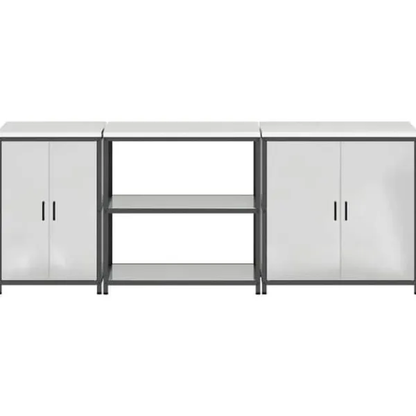 Monteringsfärdiga Kök & Pentryn>Industrielt køkkenopbevaringssæt med hylde - 3 pcs | Farve: Sølv | Størrelse: 240x50x92 cm