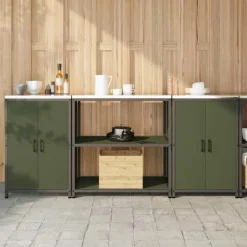 Industrielt køkkenopbevaringssæt med dør - 3 pcs | Farve: Oliven grøn | Størrelse: 210 x 50 x 92 cm Discount