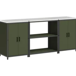 Industrielt køkkenopbevaringssæt med dør - 3 pcs | Farve: Oliven grøn | Størrelse: 210 x 50 x 92 cm Discount