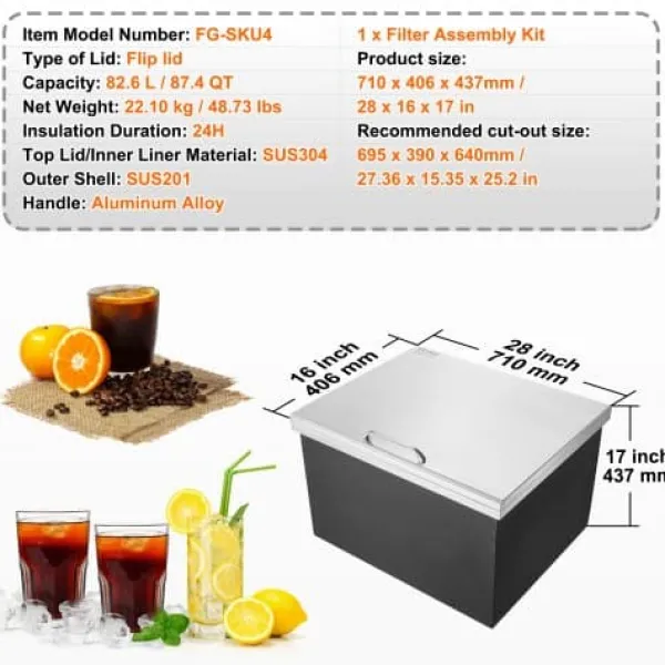 Iskiste, 71,1x40,6x43,2 cm, rustfrit stål, udendørs køkkenopbevaring Clearance