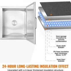 Iskiste, 71,1x40,6x43,2 cm, rustfrit stål, udendørs køkkenopbevaring Clearance