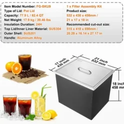 Iskiste, 53,3x43,2x45,7 cm, rustfrit stål, udendørs opbevaring Discount