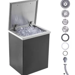 Isspande & Kølere>Isolering Ice Chest 14x12x18, rustfrit stål, med dæksel, transportabel, ideel til udendørsbrug