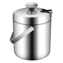 Isspande & Kølere>Ispand - Dobbeltvægget 304 rustfrit stål - 1,3 l - Med låg og hank - 14 x 22,5 cm - Til vin & champagne - Sølv