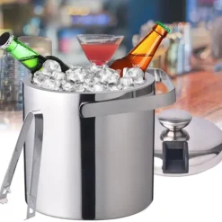 Isspande & Kølere>Isspand, 1,3 L dobbeltvægget isoleret, rustfrit stål, sølv, med istang og låg