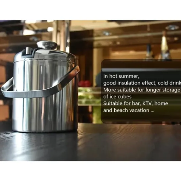 Isspande & Kølere>Isspand, 1,3 L dobbeltvægget isoleret, rustfrit stål, sølv, med istang og låg