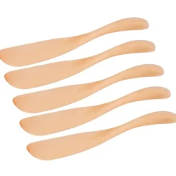 japansk stil smørknivsæt i træ - 5 dele, perfekt til at smøre marmelade og ost, perfekt til hjemmekøkkenet Online