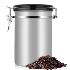 Kaffebeholder Stor Lufttæt Rustfrit Stål Sort Køkkenopbevaringsbeholder (Sølv 1,8L) New