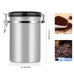 Kaffebeholder Stor Lufttæt Rustfrit Stål Sort Køkkenopbevaringsbeholder (Sølv 1,8L) New
