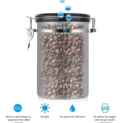 Kaffebeholder Stor Lufttæt Rustfrit Stål Sort Køkkenopbevaringsbeholder (Sølv 1,8L) New