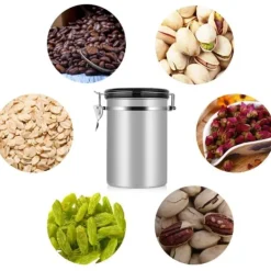 Kaffebeholder Stor Lufttæt Rustfrit Stål Sort Køkkenopbevaringsbeholder (Sølv 1,8L) New
