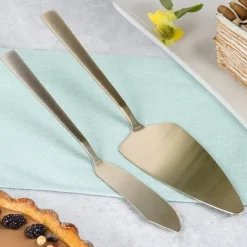 Kagespatel og kniv i guldfarvet stål, 2 stk. Sale