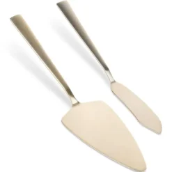 Kagesæt Spatelkniv til Udskæring Portionering Servering Kage Guld New