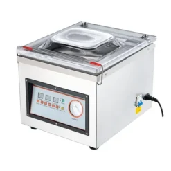 Kammervakuumforsegling, 320W effekt, ideel til vådfoder, kød og marinader. Kompakt design med 12,6" forseglingslængde til både hjem og erhverv.