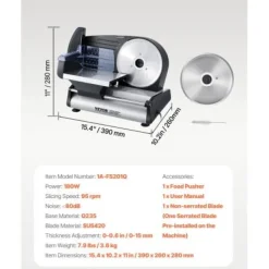 Kødpålægsmaskine, 39x26x28 cm, Justerbar tykkelse, Rustfrit stål