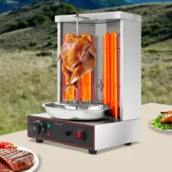 Kebab-/Gyrosgrill - Elektrisk Vertikalt Rotisseri - 3000W - 2 Brændere - 50–300°C - 220V - 10 kg Kapacitet - Rustfrit Stål 201 Online