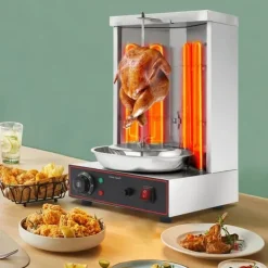 Kebab-/Gyrosgrill - Elektrisk Vertikalt Rotisseri - 3000W - 2 Brændere - 50–300°C - 220V - 10 kg Kapacitet - Rustfrit Stål 201 Online
