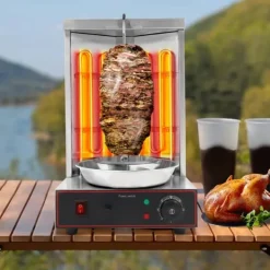 Kebab-/Gyrosgrill - Elektrisk Vertikalt Rotisseri - 3000W - 2 Brændere - 50–300°C - 220V - 10 kg Kapacitet - Rustfrit Stål 201 Online