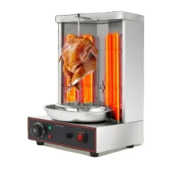 Grill-Ovne & Ovn Med Roterende Stegespyd>Kebabmaskine, 3000W effekt, justerbar temperatur 50-300°C, 2 rustfrie stålrør til opvarmning