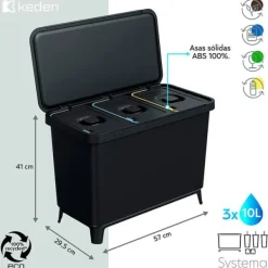 Keden Genbrugsskraldespand 3x10l Systema 57x29x41 Cm Søvfarvet Hot