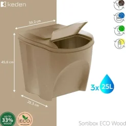 Keden Genbrugsskraldespand 39x29x45 Cm 3 Enheder Grå Best