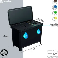 Keden Genbrugsskraldespand 1x10l+1x23l Systema 57x29x41 Cm Transparent Outlet