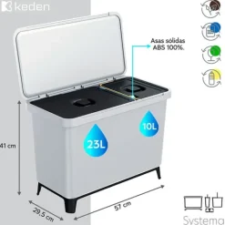 Keden Genbrugsskraldespand 1x10l+1x23l Systema 57x29x41 Cm Søvfarvet Clearance