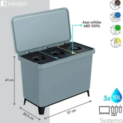 Keden Genbrugsskraldespand 3x10l Systema 57x29x41cm Søvfarvet New