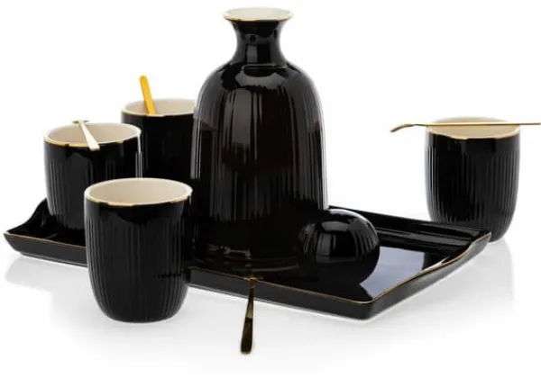 Kendi sort karaffel med kopper og bakke Online