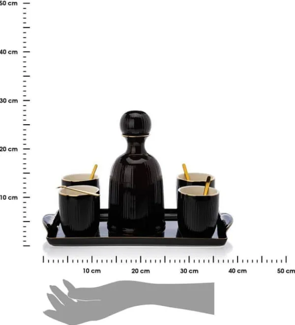 Kendi sort karaffel med kopper og bakke Online