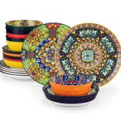 Tallerkener & Bordservicer>Keramisk Middagsservice, Blomsterdesign, Egnet til Hjem/Party,18 STK SÆT A