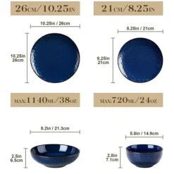 Keramisk Middagsservice, Elegant Design, Mikrobølgeovn & Opvaskemaskine Sikker,16 Stykker, Blå-16 Outlet